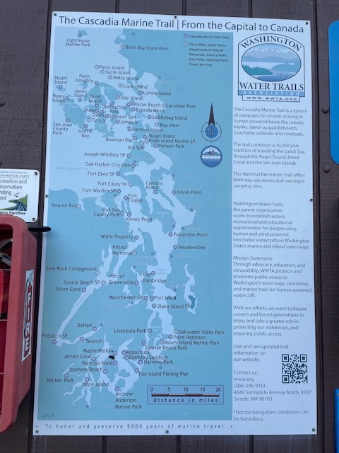 A posted map of all the campgrounds in the northwest Washington area, encompassing the entire Sound. It's labelled 